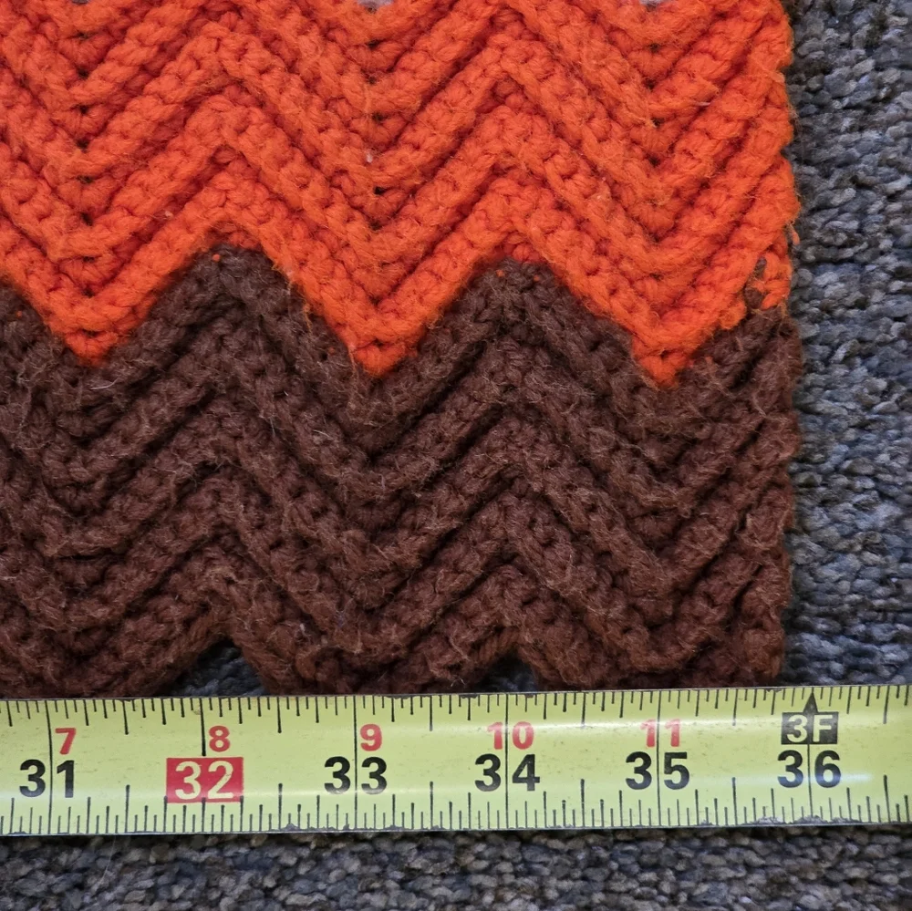 Retro 70s Chevron Throw Blanket Afghan Orange Brown Fall Autumn Colors 58